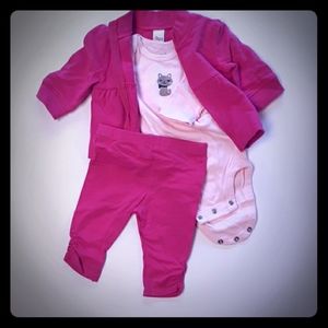 3 month sweat zip with pants and onesie. New. Neve